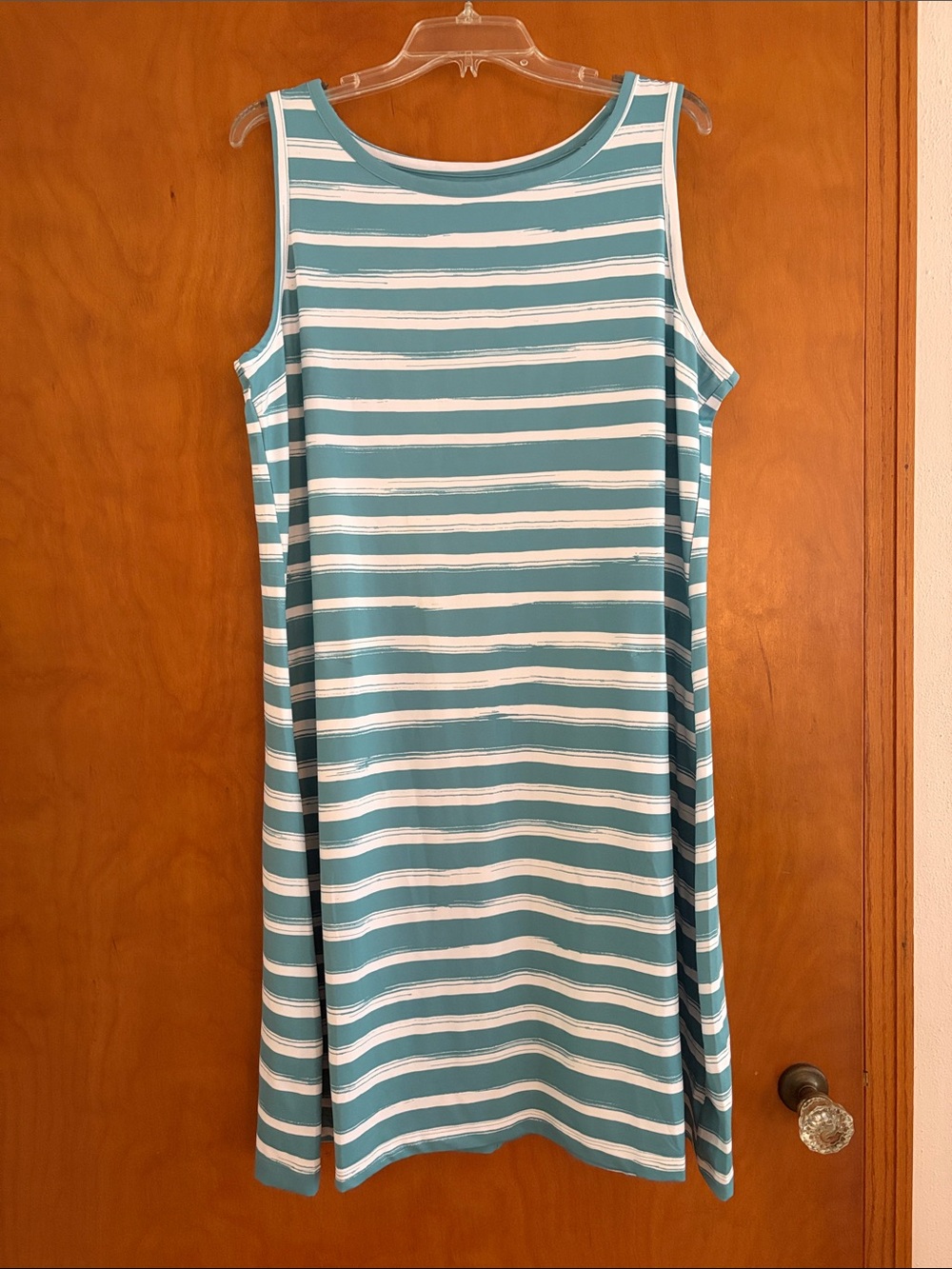 Sleeveless Blue and White Striped Casual Dress